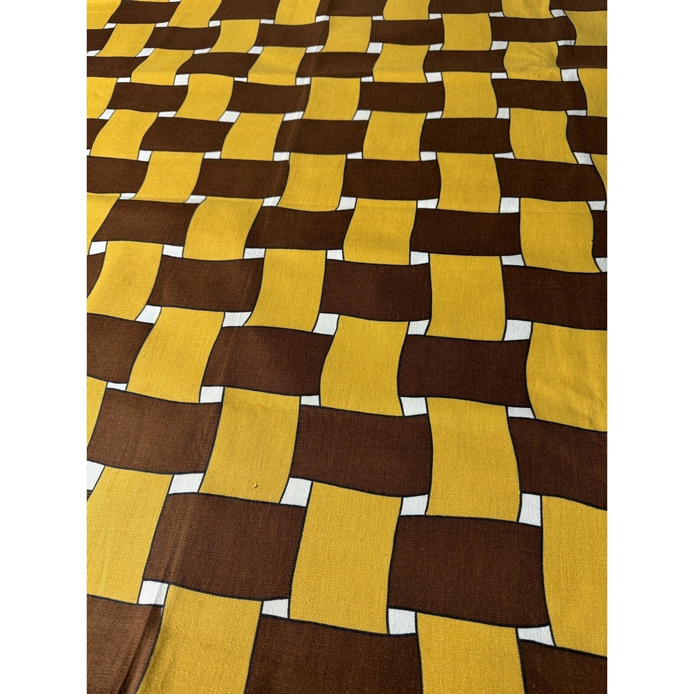 Vintage MCM Geometric Upholstery Fabric Mustard Brown White Mod Canvas 3.9 Yds